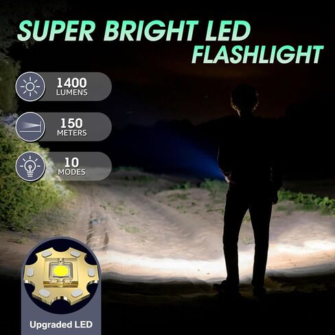 Rechargeable Flashlights High Lumens, Super Bright LED Powerful Tactical Flashlight, High Powered Flashlight, 5 Modes Zoomable Waterproof Handhel Flash Lights for Emergency Home Camping Hiking Outdoor in Kuwait