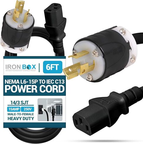 NEMA L6-15P to C13 Power Cord - 6 Foot, 15A/250V, 14/3 SJT - IBX-3667-06M in Kuwait