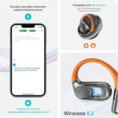 Translation Earbuds Real Time - 144 Language Ai Translator Earbuds, 3 in 1 Wireless Bluetooth Headphones Translator Device for iOS and Android, Complexion in Saudi Arabia