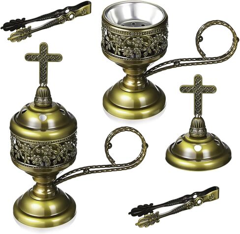 Zonon 2 يضع حامل البخور ، حامل راتنجات البخور الفحم ، المنزلية ، كرسي الكنيسة المسيحية ، مثالية للعلاج العطري اليوغا سبا ، الذهب in Kuwait