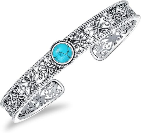 Amethyst Cuff Bracelet 925 Sterling Silver Dainty Adjustable Round Amethyst Dragonfly Bangle Bracelets Bohemian Jewelry Christmas Birthday Gifts for Women in Kuwait