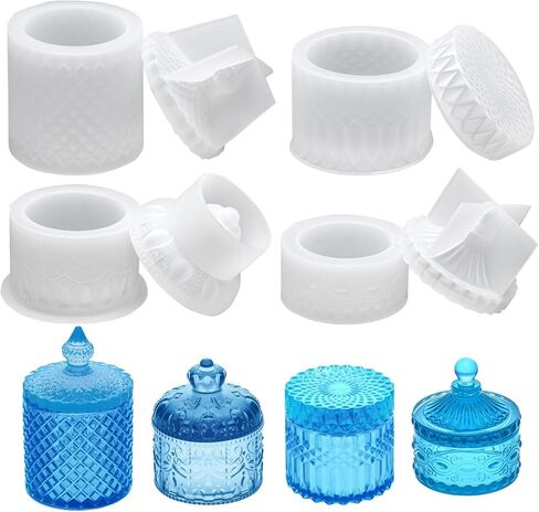 قوالب راتنجات مربع 4pcs 4pcs ، قوالب مربع مجوهرات السيليكون مع قالب الهرم الحلي الايبوكسي ، قالب منظم القلب ، حامل تخزين المجوهرات المستدير وقالب الحاوية القابلة للتصب الفني DIY ، جرة الحلوى in Kuwait