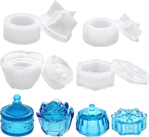 Gartful 4PCS Box Resin Molds, Silicone Jewelry Box Molds with Pyramid Trinket Epoxy Mold, Heart Organizer Mold, Round Jewelry Storage Holder and Drop Container Mold for DIY Art Casting, Candy Jar in Kuwait