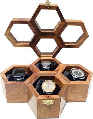 عيد أم سعيد عرض واحد مشاهدة CASE Premium Wood Watch Box منظم ، Sheesham Wood Watch Case للرجال ، والنساء مع وسادة مزدوجة وغطاء زجاجي هدية in Kuwait