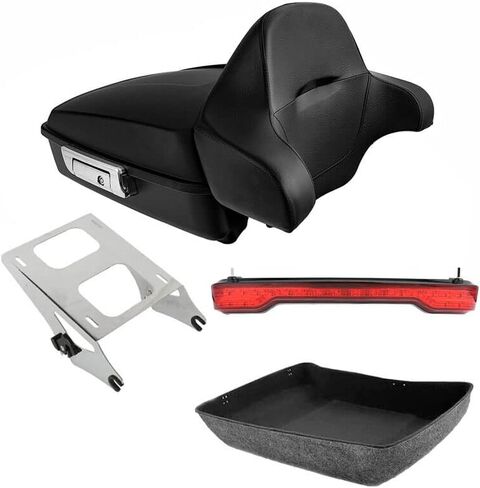 TCT-MOTORPARTS VIVID Black Tour Tour Pack Trunk +Packrest Pad for Harley Touring Road King Street Electra Glide 2014-2025 in Saudi Arabia