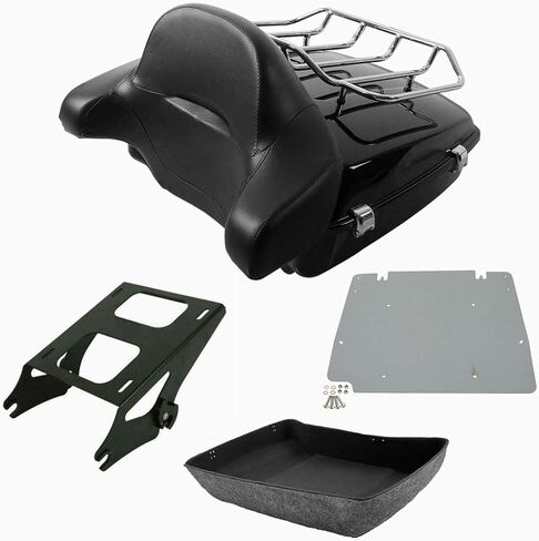 TCT-MOTORPARTS VIVID Black Tour Tour Pack Trunk +Packrest Pad for Harley Touring Road King Street Electra Glide 2014-2025 in Kuwait