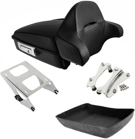 TCT-MOTORPARTS VIVID Black Tour Tour Pack Trunk +Packrest Pad for Harley Touring Road King Street Electra Glide 2014-2025 in Kuwait