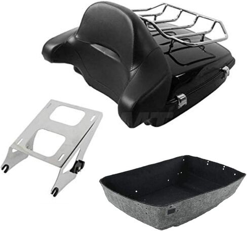 TCT-MOTORPARTS VIVID Black Tour Tour Pack Trunk +Packrest Pad for Harley Touring Road King Street Electra Glide 2014-2025 in Kuwait