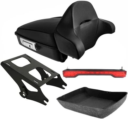 TCT-MOTORPARTS VIVID Black Tour Tour Pack Trunk +Packrest Pad for Harley Touring Road King Street Electra Glide 2014-2025 in Kuwait