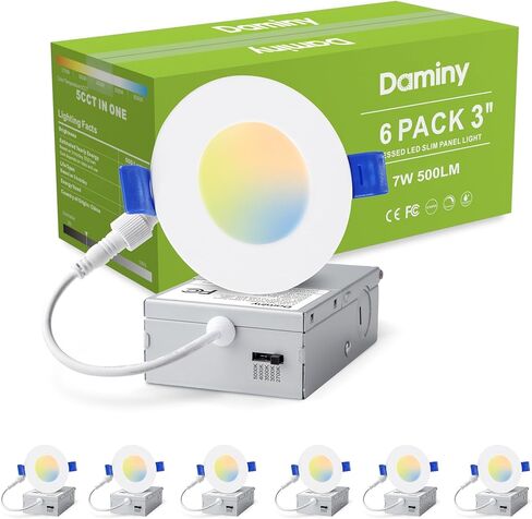 24 حزمة من مصابيح LED غائرة مقاس 6 بوصات مع صندوق وصلات، 5CCT، رفيعة للغاية، 12 وات 1080 لومن، إضاءة سفلية قابلة للتعتيم، سطوع عالي - ETL in Kuwait