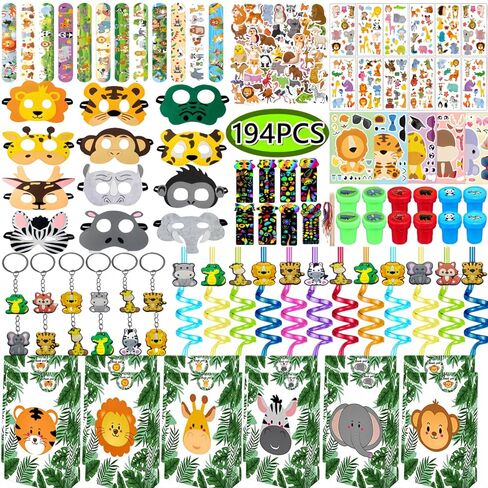 244PCS Jungle Safari Party Favors,Safari Birthday Decorations,Jungle Party Decorations,wild Animals birthday decorations for boys,jungle theme birthday decorations-Available for 12 People. in Kuwait