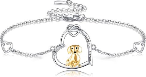 Dachshund Bracelet 925 Sterling Silver/Ross Gold Plated/Gold Plated Dachshund Dog Bracelets Heart Animal Jewelry Gifts for Women Dachshund Lovers (Silver) in Saudi Arabia