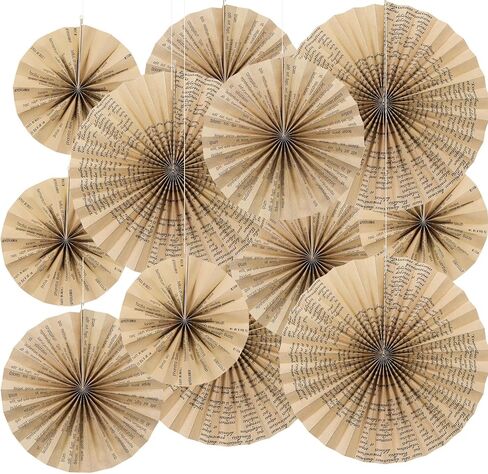 12 Pcs Chinoiserie Hanging Paper Fans 8'' 12'' 16'' Blue and White Floral Paper Fans Set Round Porcelain Print Hanging Fans Decorations for Birthday Wedding Events Party in Kuwait