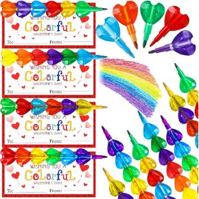 24 بطاقات Valentines وتكديس الطباشير الملون 24 PCS 7 ألوان الكرتون ملون قابلة للبناء 24 PCS Valentines بطاقات المعايدة للأولاد فتيات الفصول جائزة Goodie Bag Fillers Supplies Supplies in Kuwait