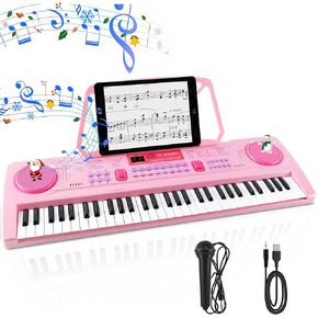 WOSTOO Kids Keyboard Piano, Portable 61 Keys Keyboard Electronic Digital Piano, Early Learning Educational Musical Piano Toy Keyboard for Beginners with Music Stand, Microphone (Pink) ﻿ in Saudi Arabia