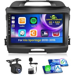 راديو ستيريو للسيارة 2+64G Android 13 CarPlay لكيا سبورتاج 2010-2016، شاشة لمس عالية الدقة 9 بوصة متوافقة مع Android Auto، كاميرا احتياطية AHD، وصلة مرآة، GPS، WiFi، FM RDS in Kuwait
