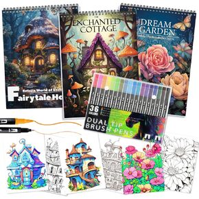 Adult Coloring Book for Women Relaxation, Spiral Bound Mindfulness Coloring Books with 36 Colors Markers, Mindfulness Coloring Books for Adults Relaxation with Adult Coloring Book Markers in a Case in Kuwait