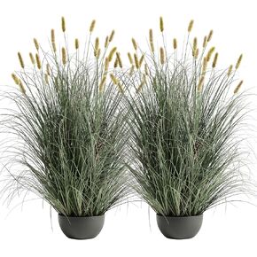 4ft Onion Grass, Artificial Plant and Greenery, Fake Floor Plants Indoor Outdoor, Potted Faux Green Bristlegrass with Yellow Spikes, Large Size Horsetail Reed Grass, House Decorative in Kuwait