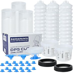 Disposable Spray Gun Paint Cup, Paint Mixing Cups System, 20 Ouncez (600ml) Kit, 25 Pack Cup Liners, 25 Lids, 1 Hard Cup, 1 Collar with 10 Plugs, for Spray Gun Sagola, Sata, Iwata, Devilbiss in Kuwait