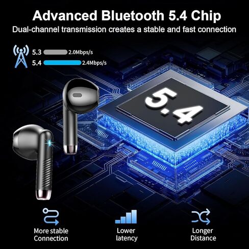 سماعات الأذن اللاسلكية JXREV ، Bluetooth 5.4 سماعات الأذن باس ستيريو ، براعم الأذن لنظام Android iOS in Kuwait
