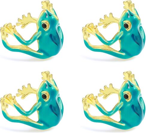 HJZHI 4PCS Tree Frog Rings Set, Adjustable Tree Frog Jewelry Funny Green Frogs Ring Open Frogs Shaped Finger Ring Ear Clip Funny Animal Rings for Women Vintage Punk Style Gift in Kuwait