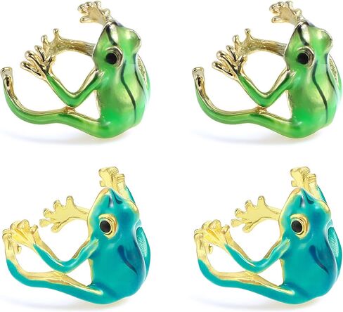 HJZHI 4PCS Tree Frog Rings Set, Adjustable Tree Frog Jewelry Funny Green Frogs Ring Open Frogs Shaped Finger Ring Ear Clip Funny Animal Rings for Women Vintage Punk Style Gift in Kuwait