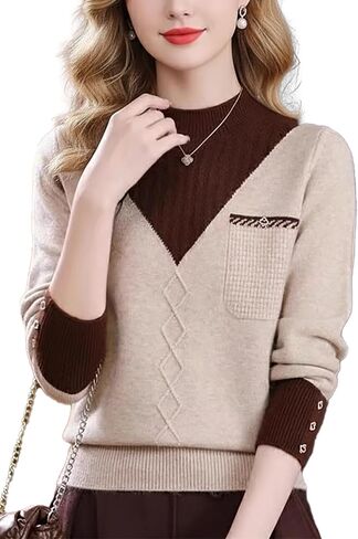Lai Meng Five Cats Womens متماسكة الأكمام الطويلة طاقم الرقبة ذات الطبقات ذات الطبقات السقوط السقوط السقوط فضفاضة in Saudi Arabia