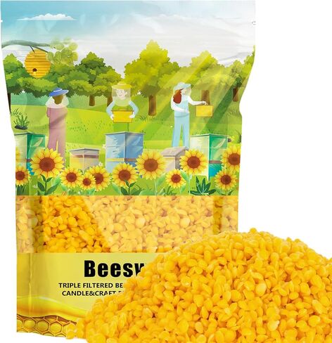 Cargen Yellow Beeswax Pellets- 430g (0.95lb) Bees Wax Pellets Triple-Filtered Organic Beeswax Pellets Cosmetic Grade for DIY Beewax Candles Skin Care Lip Balm Soap Lotion in Kuwait