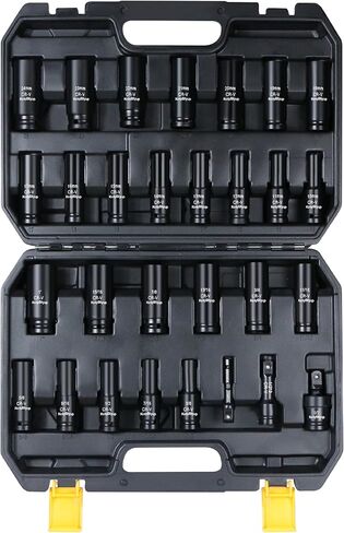 3/8" Drive Impact Socket Set, 52-Piece, Deep/Shallow, Standard SAE (5/16 to 3/4 inch) and Metric (8-22mm) Size, with Adjustable Ratchet Handle, Extension Bars, Cr-V Steel, 6 Point in Saudi Arabia