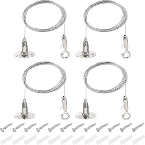 PATIKIL 4 Pcs Adjustable Picture Hanging Wire Kit, 2m/6.6ft Fit for 1.5mm Wire Heavy Duty PVC Coated Stainless Steel Wire Rope Hanger Hardware with Hanging Disc for Hanging Mirrors, Frames in Kuwait