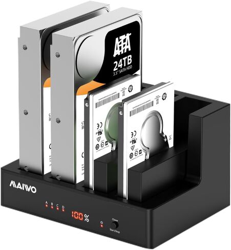 قاعدة محرك الأقراص الصلبة SATA III بسرعة 6 جيجابت في الثانية مع مروحة تبريد، محطة إرساء MAIWO 5 Bay HDD لـ 2.5 بوصة 3.5 بوصة SATA SSD/HDD، ناسخ محرك الأقراص الصلبة، يدعم توسيع 110 تيرابايت، نوم تلقائي in Kuwait