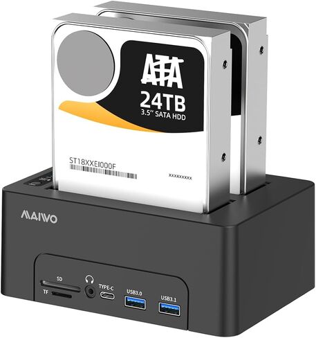 قاعدة محرك الأقراص الصلبة SATA III بسرعة 6 جيجابت في الثانية مع مروحة تبريد، محطة إرساء MAIWO 5 Bay HDD لـ 2.5 بوصة 3.5 بوصة SATA SSD/HDD، ناسخ محرك الأقراص الصلبة، يدعم توسيع 110 تيرابايت، نوم تلقائي in Kuwait
