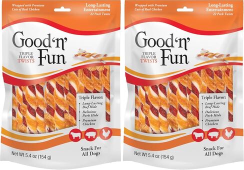 Good'n'Fun Triple Flavor Twists, Dog Chew Sticks, Premium Chicken and Beef Hide Treats for Dogs, 70 Count in Kuwait