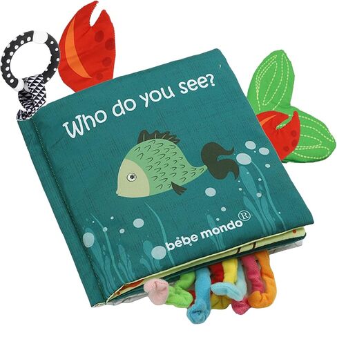 Fish Soft Baby Book Toys,Touch and Feel Cloth Crinkle Books for Babies, Infant Baby Toys 0-3-6-12-18 Months,Early Learning Education Toys,Mirror Toy,Shower Baby Gifts Christmas for Boys Girls-GIF Box in Kuwait