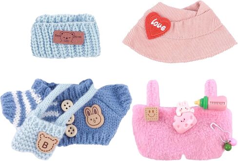 ملابس للدمى ، ملابس 5 قطع مجموعة الدمية 6.7in/17cm دمية ملحقات لطيفة للدمى تشمل أحذية دمية+قبعة دمية+تي شيرت منقوشة+سروال مريلة+مجموعة ملابس نظارات in Kuwait