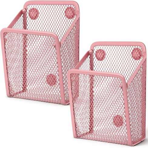 2 Pcs Large Magnetic Pencil Holder Mesh Stainless Steel Pen Basket Metal Marker Cups Storage Organizer for Fridge Whiteboard Blackboard Kitchen Refrigerator Locker Home Office School, White in Saudi Arabia
