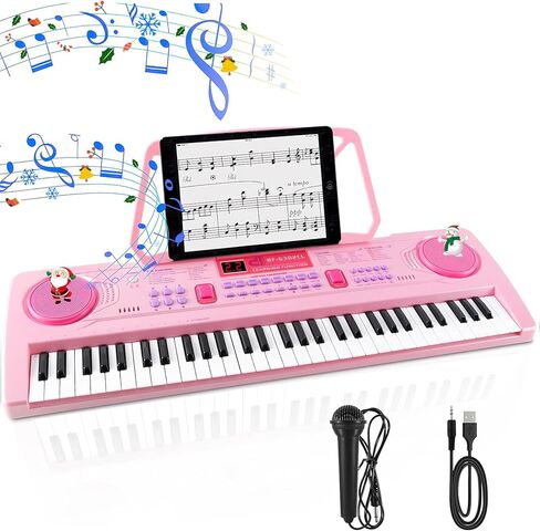 Wostoo Kids Keyboard Piano ، 61 Keys Keys لوحة مفاتيح البيانو الرقمية الإلكترونية ، لوحة مفاتيح لعبة البيانو الموسيقية التعليمية في وقت مبكر للمبتدئين مع حامل الموسيقى ، الميكروفون (الوردي) in Saudi Arabia