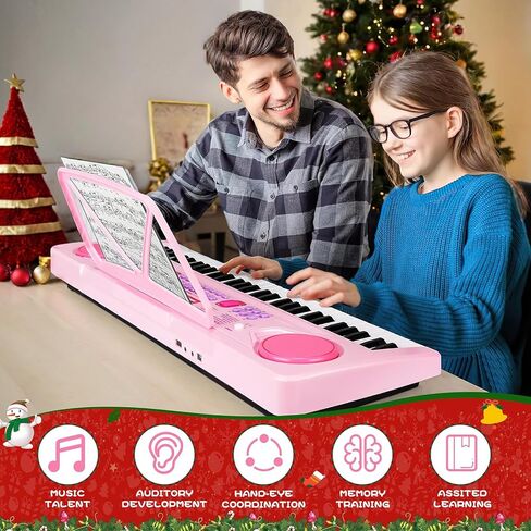 Wostoo Kids Keyboard Piano ، 61 Keys Keys لوحة مفاتيح البيانو الرقمية الإلكترونية ، لوحة مفاتيح لعبة البيانو الموسيقية التعليمية في وقت مبكر للمبتدئين مع حامل الموسيقى ، الميكروفون (الوردي) in Saudi Arabia