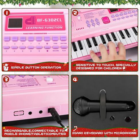 Wostoo Kids Keyboard Piano ، 61 Keys Keys لوحة مفاتيح البيانو الرقمية الإلكترونية ، لوحة مفاتيح لعبة البيانو الموسيقية التعليمية في وقت مبكر للمبتدئين مع حامل الموسيقى ، الميكروفون (الوردي) in Saudi Arabia