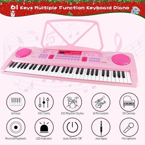 Wostoo Kids Keyboard Piano ، 61 Keys Keys لوحة مفاتيح البيانو الرقمية الإلكترونية ، لوحة مفاتيح لعبة البيانو الموسيقية التعليمية في وقت مبكر للمبتدئين مع حامل الموسيقى ، الميكروفون (الوردي) in Saudi Arabia