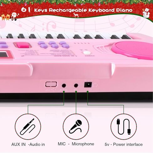 Wostoo Kids Keyboard Piano ، 61 Keys Keys لوحة مفاتيح البيانو الرقمية الإلكترونية ، لوحة مفاتيح لعبة البيانو الموسيقية التعليمية في وقت مبكر للمبتدئين مع حامل الموسيقى ، الميكروفون (الوردي) in Saudi Arabia
