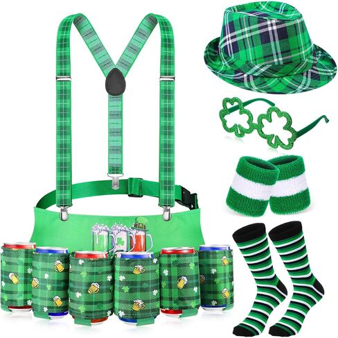 Mepase St Patrick's Day Costume Outfit Leprechaun Accessories Funny Beer Waist Drink Belt Holder Pack for Irish Day in Saudi Arabia