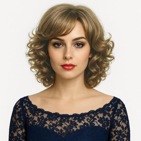 المستعارين الفضي الأبيض القصيرة المجعد للنساء مقاومة للحرارة الشعر الاصطناعي موجة شعر مستعار للسيدة العجوز السيدة كلوز شعر مستعار (أبيض) in Kuwait