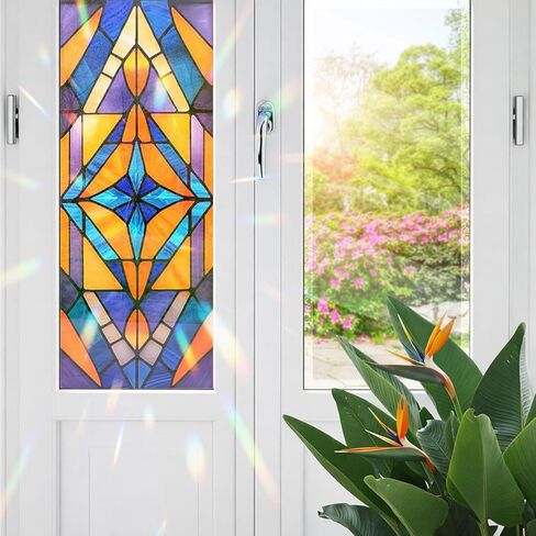 Meteor Shower Cascade Stained Glass Window Film, Decorative Meteor Shower Cascade Stained Glass Window Film, Stained Glass Window Film for Bathroom Door Heat Anti UV in Kuwait