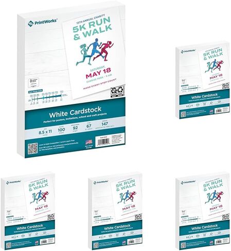PrintWorks White Cardstock ، 67 LB ، 92 Bright ، FSC Certified ، مثالي لمشاريع المدارس والحرف ، 8.5 × 11 بوصة ، 100 ورقة (00540) in Kuwait