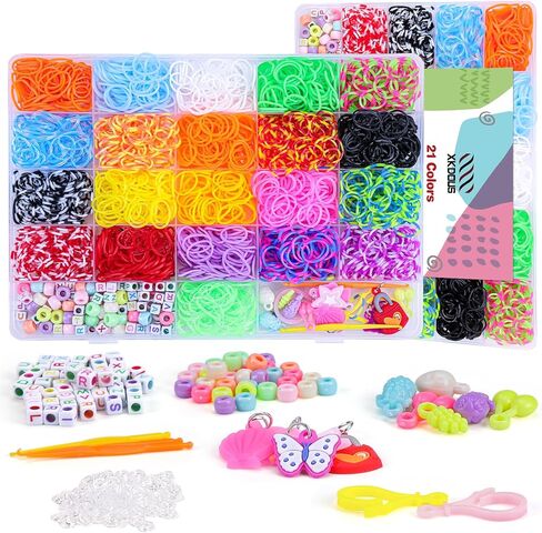 XKDOUS 24 Colors Rubber Band Bracelet Kit, Loom Bracelet Making Kit for Art and Craft, Rubberband Bracelets kit for Kids Ages 6+ in Kuwait
