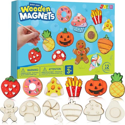 Joyin 12 Wooden Magnet Creativity Arts & Crafts الطلاء للأطفال ، وتزيين هدية الطلاء الخاصة بك لأحشاد سلة عيد الفصح وحفلات أعياد الميلاد والحرف العائلية ، وفضلات الحفلات للفتيان الفتيات in Saudi Arabia
