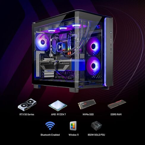 Skytech King 95 Gaming PC Desktop, Ryzen 7 9800X3D 4.7 GHz (5.2 GHz Turbo Boost), NVIDIA RTX 5080 16GB, 2TB Gen4 SSD, 32GB DDR5 RAM 6000 RGB, 850W Gold ATX 3.0 PSU, 360mm ARGB AIO, Wi-Fi, Win 11 in Kuwait