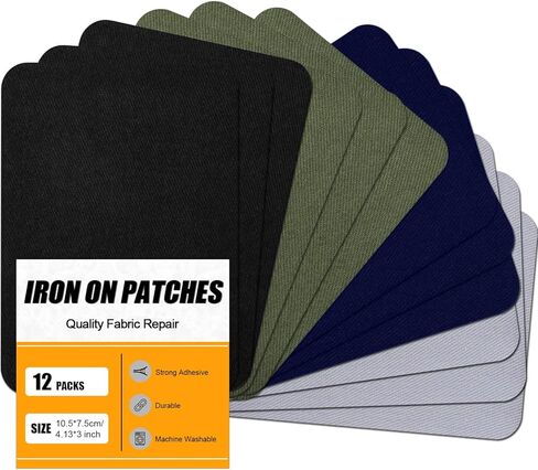 MOONSJONES Iron on Patches for Fabric Clothes, Iron-on Patch Repairing Inside & Outside Holes for Jeans, Backpacks, Down Jackets, Hat, Pants, Sweaters (7.5 cm x 10.5 cm) - 12Pcs in Kuwait