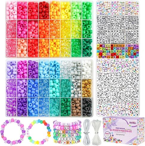 Gionlion 96 Colors 5 Boxes Bracelet Making Kit Pony Beads, Friendship Bracelet Kit with 850 Pcs Letter Beads, Rainbow Kandi Beads for Bracelets Jewelry Making Kit, Arts and Crafts Gifts for Kids in Saudi Arabia